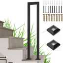 U-Shaped Staircase Handrail, Wrought Iron Indoor Outdoor Non-Slip Guardrail, Black Sturdy Step Railing for Porch, Loft, Steps, Garden, Corridor, Easy Installation