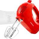OVENTE 5-Speed Corded Electric Hand Mixer with Stainless Steel Whisks, Compact Portable Design with Snap-On Storage Case,150W Lightweight Handheld Mixer for Baking & Cooking, Red HM151R