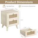 BOLUO Wood Night Stand Set 2, Small Nightstand with 2 Drawers Boho Nightstands Wooden Rattan Bedside Table for Bedroom Beige