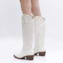 GLOBALWIN Women's Knee High Long Pointed Toe Western Cowboy Boots For Women (White)