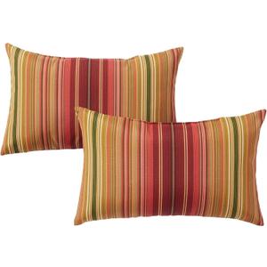 Set of 2 Outdoor Throw Pillows 19 x 12 Inch Reversible Rectangle Patio Accent Pillows Weather-Resistant Polyester Fabric Eco-Friendly Recycled Polyfiber Fill Kinnabari Stripe