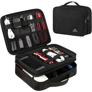 MATEIN Electronics Organizer Travel Case, Water Resistant Cable Organizer Bag for Travel Essentials, Gifts for Men, Storage Bag as Accessories for Phone, Cord, Tablet, Black (Medium, Antique Black)
