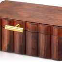 Nosiny Scalloped Wooden Jewelry Box Trinket Organizer with Lid Fan Shaped Decorative Storage Box for Keepsake, Rings, Earrings, Photos, Home Nightstand Dresser Display, 7.25 x 10 x 3.88 Inches