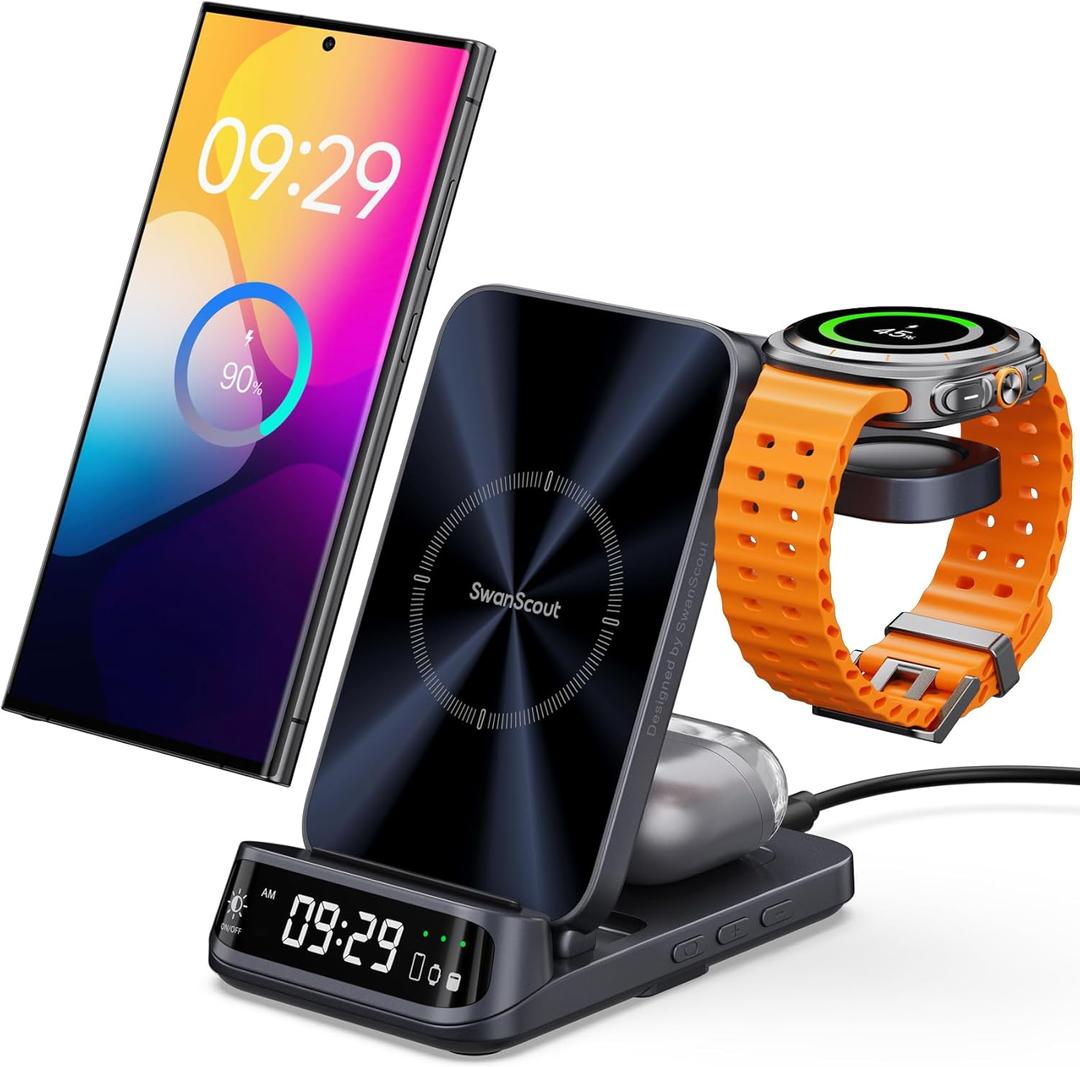Wireless Charging Station for Samsung, 3 in 1 Wireless Charger for Samsung S25/S24/S23/Z Flip/Z Fold, for Galaxy Watch 8 Classic/8/Ultra/7/FE/6/5, SwanScout 708S (NO Adapter) Wireless Charging Station for Samsung, 3 in 1 Wireless Charger for Samsung S25/S24/S23/Z Flip/Z Fold, for Galaxy Watch 8 Classic/8/Ultra/7/FE/6/5, SwanScout 708S (NO Adapter)