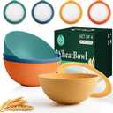 Homienly Wheat Straw Bowls 40 OZ Cereal Bowls with Lids 4 Sets Plastic Soup Bowl Alternatives Salad Container for Lunch Microwave Safe Bowls for Kitchen, RV, Camping, Parties, Dishwasher Safe, Multi