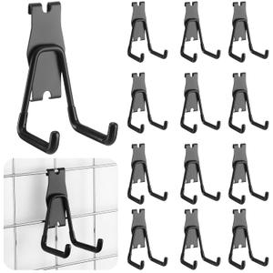 Duraaamo 12 Pack Gridwall Utility Hooks and Hangers Heavy Duty Gridwall Hanging Hooks Grid Wall Picture Holder Black Display Holder for Shop Retail Garage Storage Wall Panel Accessories (U Shape)