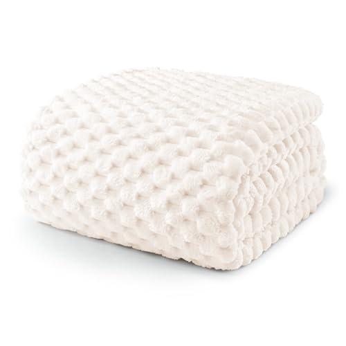 Exclusivo Mezcla Fleece Twin Blanket for Bed, Extra Large Fuzzy Ivory Bed Blankets, Soft Cozy Plush Sofa Throws for All Seasons, 60x80 Inches