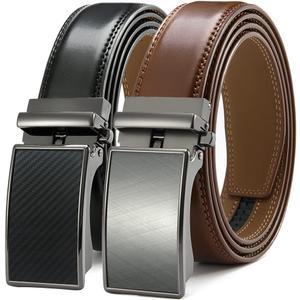 DOOPAI Men's Ratchet Leather Belt Set - 2 Pack Sliding Belt Adjustable For Gift Mens Dress Casual 1 3/8",Cut for Fit (17 Black and Brown)