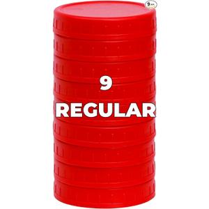 Jumterlee 9 Pack Red Regular Mouth Mason Jar Lids with Silicone Rings,9 Color to Choose, Plastic Mason Jar Lids,Plastic Canning Lids, Fit Ball,Kerr and More (Red)