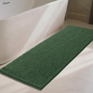 Bathroom Rugs 47x17,Super Absorbent Soft,Thick,Machine Washable Chenille Bath Mat,Non Slip Toilet Floor Rug,Bath Mats for Bathroom Floor, Home Decor Accessories,Dark Green