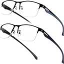 2 Pack Mens Premium Bifocal Reading Glasses, TR90 Temples Blue Light Blocking Near/Far Dual-use Computer Readers Anti UV/Eye Strain Quality Half Frame Eyeglasses for Men, 2x