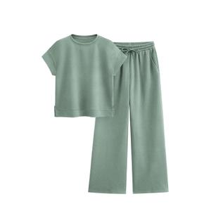 PRETTYGARDEN Only Pants Outfits For Women Casual Tracksuit Short Sleeve Tops And Wide Leg Long Pants Matching Lounge Sets, Size 2X