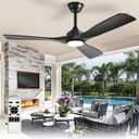 Outdoor Ceiling Fan with Light: 52 Inch 3 Blade Outdoor Fans for Patios - Modern Black Ceiling Fan with Dimmable Light Remote Control Ultra Quiet Reversible DC Motor Timer