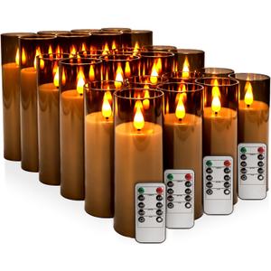 YOROXRG Halloween Decoration Flickering Flameless Candles Battery Operated Timer Led Pillar Candles with Realistic Moving Wick Candles for Home Decor 24 Pack (D2.2 xH 5" 6" 7")(Grey)