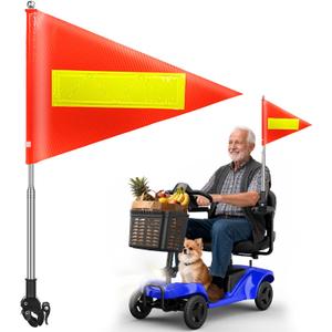 Orange Warning Flag with Reflective Strip and 5.3 Feet Retractable Pole,Orange Safety Flag Suitable for Mobility Scooter, Bike and Wheelchairs,Set with Pole and Mount