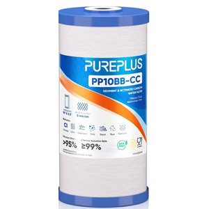PUREPLUS 5 Micron 10" x 4.5" Whole House FXHTC Sediment and Carbon Water Filter Replacement Cartridge for GXWH40L, GXWH35F, GNWH38S, RFC-BBSA, WRC25HD, PP10BB-CC, RFC-BB, WFHD13001, 3 Pack
