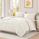 Plush Comforter Set Full Size Cream White, Flannel Velvet Comforter Sets 7 Pieces Bed in a Bag, Soft Warm Winter Bedding Set with Sheets, Pillowcases & Shams