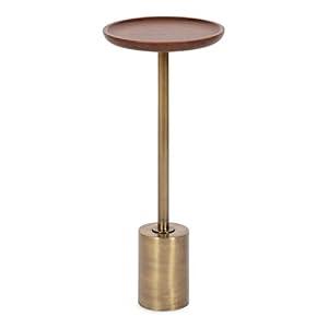 Kate and Laurel Xyler Round Wood and Metal Drink Table, 10 x 10 x 24, Walnut Brown Wood and Antique Brass, Mid-Century Plant Pedestal Table for Storage and Display