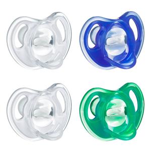 Tommee Tippee Ultra-Light Silicone Pacifier, 18-36 Months, Symmetrical One-Piece Design, BPA-Free Silicone Binkies, Clear/Blue/Green, Pack of 4