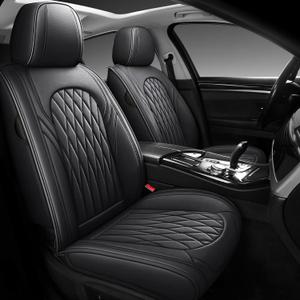 WELLDO Car Seat Covers Front Seats, Leather Seat Covers for Cars, Front Car Seat Protector Waterproof, Non-Slip Car Interior Covers Universal Automotive Seat Covers for Most Vehicle, Black