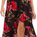 Kormei Womens Short Sleeve Floral Maxi Dress High Low V-Neck Flowy Party Long Dresses (XS, Black/Red)