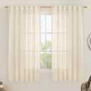 LAMIT Faux Linen Curtains 63 inches Long for Bedroom, Back Tab and Rod Pocket Linen Drapes Light Filtering Sheer Window Curtains for Living Room, Set of 2 Panels (52 x 63 Inch, Beige)