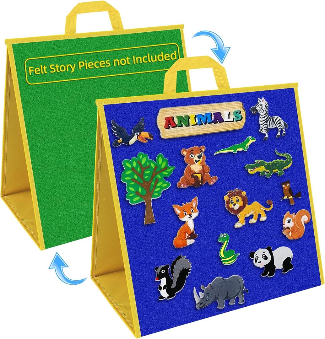 Foldable Felt Board for Toddlers Flannel Board Stories for Preschool Early Learning Interactive Storytelling Double Sided Felt Story Board Reusable Wall Hanging Holiday Gift for Kid (17 * 17) (Foldable-Blue & Green)