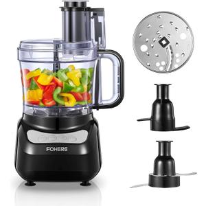 FOHERE Food Processor, 12 Cup, 2-in-1 Feed Chute Vegetable Chopper & Meat Grinder for Mincing, Dicing, Shredding, Puree & Kneading Dough, Stainless Steel