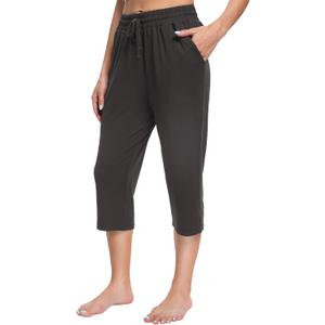 OLIKEME Women's Yoga Capri Pants Loose Drawstring High Waisted Sweatpants Lounge Running Gym Short With Pockets (X-Large, Gray)