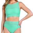 La Blanca Women's Standard High Neck Midkini Swimsuit Top (8, Seafoam//Fluid Lines)