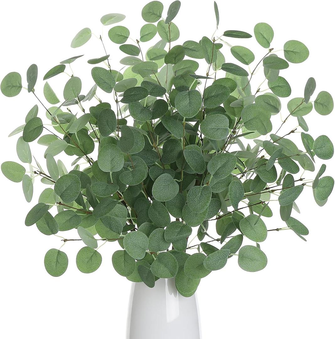 6pcs Eucalyptus Stems Greenery Stems Fake Leaves Artificial Silk Flowers Bouquet Faux Branches Centerpiece Flores Plants for Home Party Decor Wedding Decoration