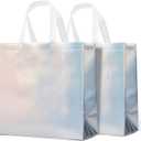 RACETOP 15 Pcs Iridescent Glossy Gift Bags Large Size, 13x5x11 Inch Holographic Reusable Gift Bags with Handles & Sturdy Base, Ideal for Birthday, Wedding, Bachelorette, Party Favors, Holiday Goodie