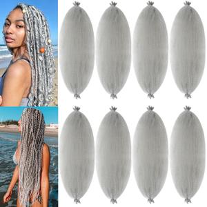 Grey Marley Twist Braiding Hair 8 Packs Springy Afro Twist Hair 16 inch Pre-Separated Crochet Hair for Distressed Faux Locs Spring Twist Hair Extensions for Women (Gray, 16 Inch (Pack of 8))