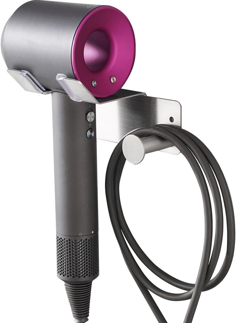 Hair Dryer Holder, Hair Dryer Holder Wall Mounted, Self Adhesive Blow Dryer Holder, Stainless Steel Dyson Hair Dryer Holder, Hairdryer Holder for Bathroom BANJEKT (Silver 1)