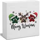 Christmas Merry Woofmas Wooden Sign Decor, Rustic Cute Dog Dog's paw Decorations Holiday Home Decor Indoor, 5x5 Inch
