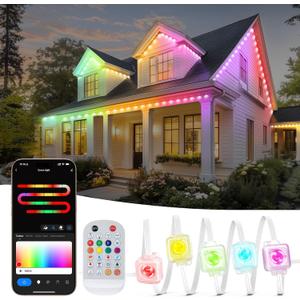 32ft Multicolor RGB LED Eaves Lights, 25 LED, Smart App & Remote Control, IP67 Waterproof, Permanent Outdoor Lights for Garden, Holiday, Christmas