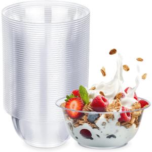 Thenshop 50 Pcs 12 oz Clear Plastic Bowls Disposable Serving Bowls Bulk Transparent Ice Cream Salad Dessert Plates for Party, Wedding, Buffet, BBQ, Dessert Shop, Catering Supplies