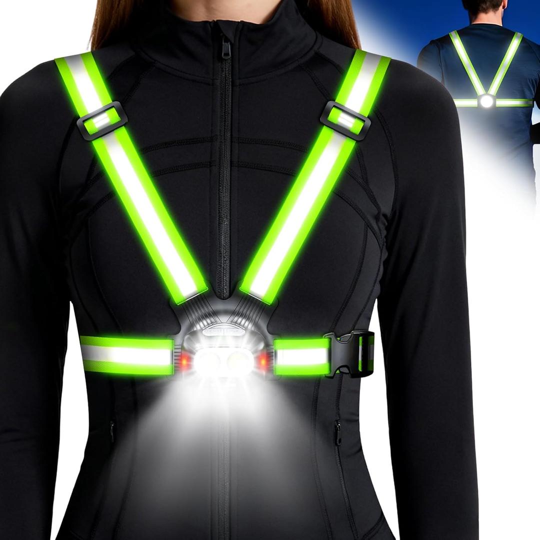 Niweya Running Lights for Runners, 500LM 1800mAh Rechargeable Running Light with 7 Modes & 45 Adjustable Beam, IPX4 Waterproof 360 Light up Gear, Reflective Vest for Night Walking/Jogging/Hiking