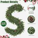 Realistic Christmas Garland for Mantle 6FT Real Touch Thick/Lush Artificial Cedar Garlands with Pine Cones/White Berries Decorations Indoor Christmas Garland for Stairs Railing Outdoor Holiday Decor