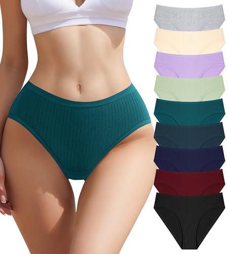IROCUE Womens Underwear High Waisted Cotton Underwear for Women Pack High Leg Brief Soft Breathable Panties for Ladies Multicolor- L