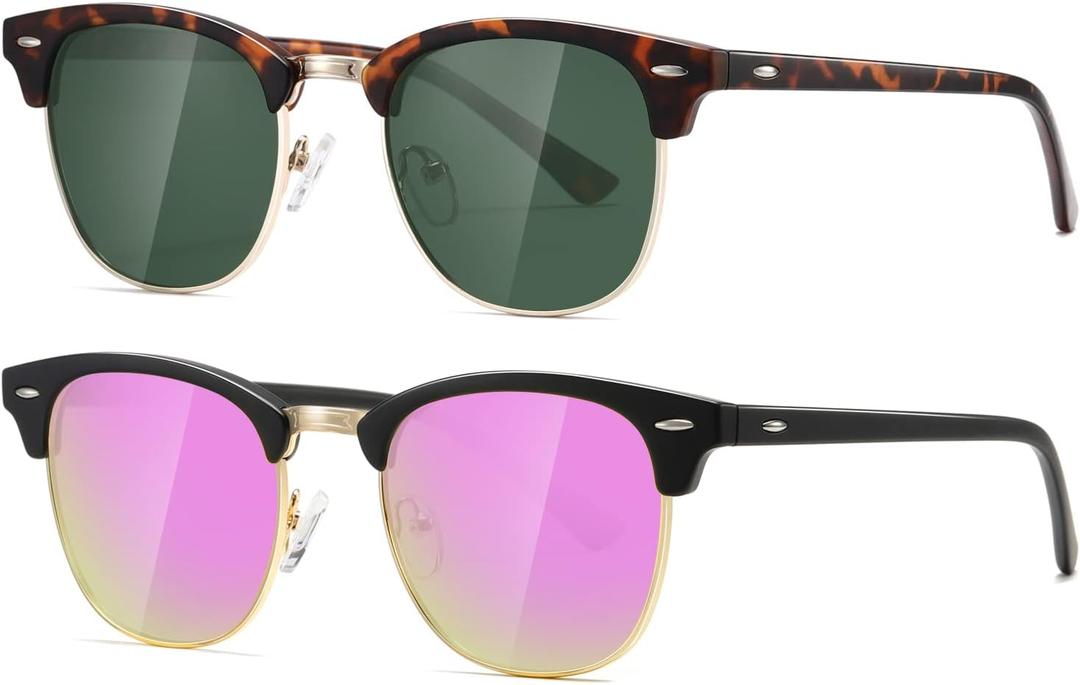 AEVOGUE Polarized Sunglasses For Women And Men Semi Rimless Frame Retro Sun Glasses AE0369 (Matte Tortoiseshell Green Lens&matte Black Pink Mirror) AEVOGUE Polarized Sunglasses For Women And Men Semi Rimless Frame Retro Sun Glasses AE0369 (Matte Tortoiseshell Green Lens&matte Black Pink Mirror)