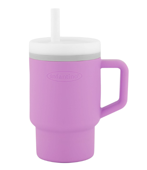 Infantino My 1st Tumbler, Silicone Sippy Cup with Straw & Handle, SpillResistant Baby Cup for OntheGo, BPAFree Transition Bottle, Lilac
