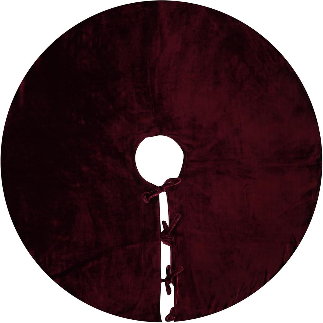 Sophia-Art Christmas Tree Skirt, Luxury Velvet Plush Skirt, Xmas Decoration Holiday Party Décor, Soft Velvet Home Décor Merry Christmas Party Christmas Tree Decorations (Maroon, 48 Inch)