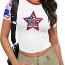 America Shirt for Women American Flag Tee Shirts Short Sleeve 4th of July Patriotic Shirts Tops (Large, Grey)