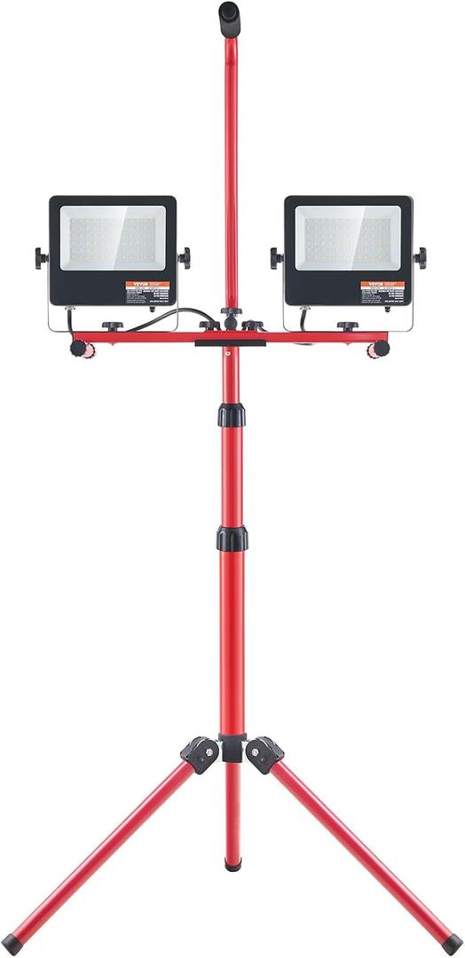 VEVOR LED Work Light with Stand, 20000 Lumen Dual-head LED Work Light with 27.6"-68.1" Adjustable and Foldable Tripod Stand, IP65 Waterproofed LED Tripod Work Light, with 5000 Kelvin Color Temperature