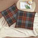 HOSTECCO Winter Plaid Throw Pillow Covers 20x20 inch Set of 2 Fall Orange and Black Pillow Cases Farmhouse Decorative Cushion Covers for Sofa Couch