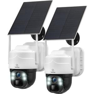 2 Pack Solar Powered Surveillance Cameras with 2K Resolution & Color Night Vision, 2-Way Talk, Human Motion Alerts, 360 View, Battery Operated WiFi Camera for Home Wireless Outdoor, 2.4GHz WiFi