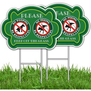 TOHAO No Peeing and No Pooping Dog Sign 2 Pack, Double Sided Please Be Respectful Keep Off The Grass Yard Signs with Metal Wire H-Stakes, 14" x 10", UV Protected & Waterproof, Outdoor Use