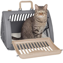 SPORT PET Designs Foldable Travel Cat Carrier with A Bed - Front Door Plastic Collapsible Carrier