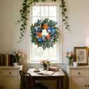 22" Blue Wreath for Front Door - Spring Summer Everyday Floral Wreath with Peony, Dahlia, Daisy & Roses, Artificial Flower Wreath with Eucalyptus for Indoor Outdoor Home Decor, Year Round Wreath